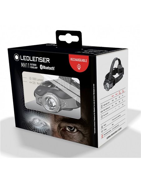 Projecteur frontal LED MH11 1000 lm, portée 320 m, RGB rechargeable avec Bluetooth