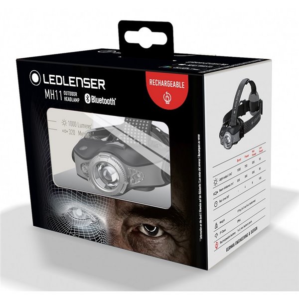Frontal LED MH11 1000 lm, alcance 320 m RGB recargable con Bluetooth 