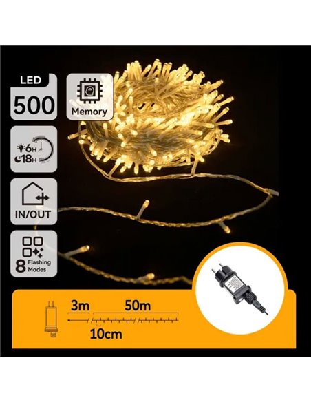 Cordão de luzes LED plano de baixa tensão com 500 LEDs, 50m, branco quente, IP44