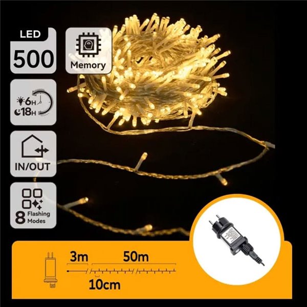 Guirlande lumineuse plate basse tension 50 m, 500 LED, blanc chaud, IP44