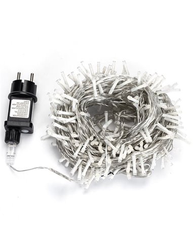 Guirnalda 300 luces LED planas de bajo voltaje 30m, blanco cálido, 8 func+mem+temp, interior, IP44