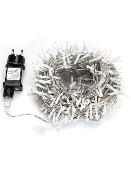 Guirnalda 300 luces LED planas de bajo voltaje 30m, blanco cálido, 8 func+mem+temp, interior, IP44