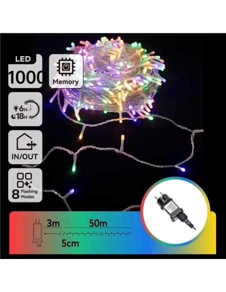 Guirlande lumineuse LED RGBY 1000 LED, 50 m, 8 modes, basse tension, IP44