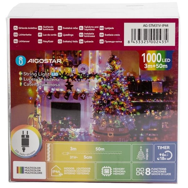 Guirnalda de 1000 luces LED de colores RGBY 50M, 8 modos, bajo voltaje, IP44