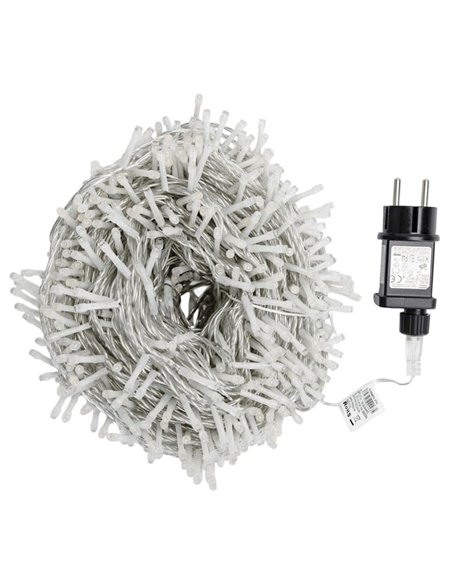 Cordão de luzes LED RGBY com 1000 lâmpadas, 50 metros de comprimento, 8 modos de iluminação, baixa tensão e classificação IP44.