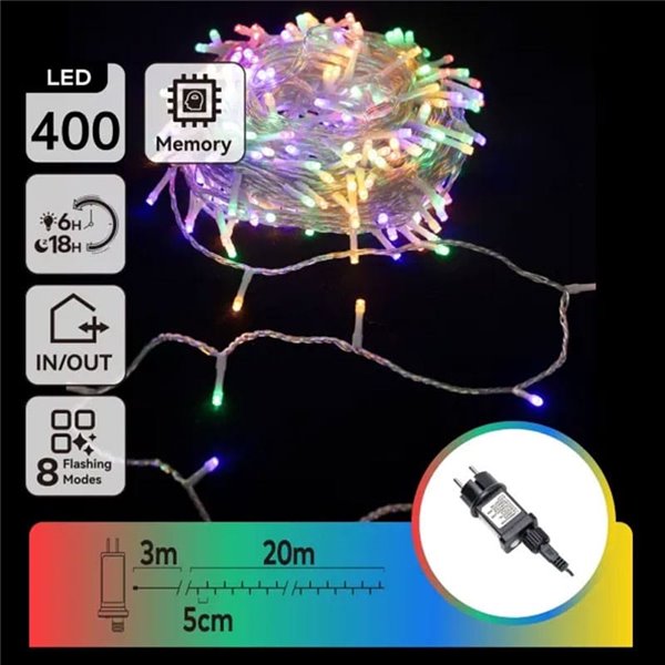 Guirnalda de 400 luces LED de colores RGBY 20m, 8 modos, bajo voltaje, IP44