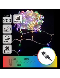 Guirnalda 200 LED de colores RGBY 10m, bajo voltaje con 8 modos, IP44