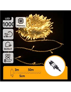 Guirnalda de 1000 luces LED 50m de bajo voltaje, blanco cálido, 8 modos, IP44