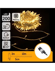 Guirnalda de 200 luces LED bajo voltaje 10m, blanco cálido, 8 modos IP44