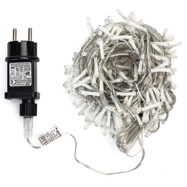 Cordão de luzes LED com 200 LEDs, baixa tensão, 10m, branco quente, 8 modos, IP44