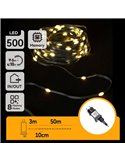 Guirnalda plana exterior de 500 luces LED de bajo voltaje 50m, blanco cálido, cable oscuro IP44
