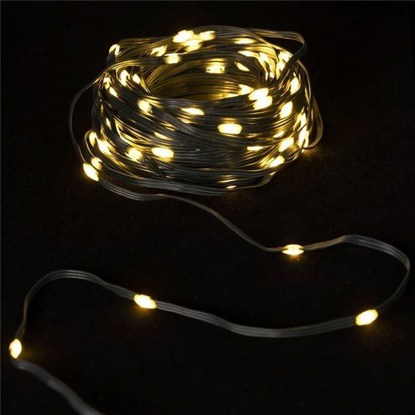Cordão de luzes LED de baixa tensão com 500 LEDs, 50m, branco quente, cabo escuro, IP44