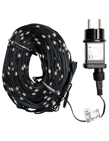 Guirnalda plana exterior de 500 luces LED de bajo voltaje 50m, blanco cálido, cable oscuro IP44
