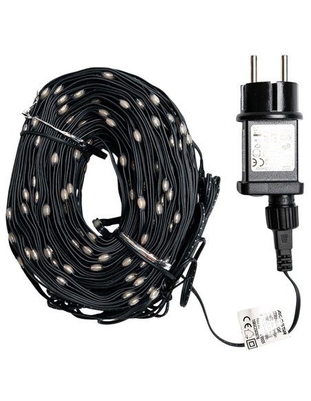 Guirnalda plana exterior de 500 luces LED de bajo voltaje 50m, blanco cálido, cable oscuro IP44