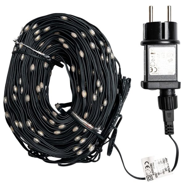 Guirnalda plana exterior de 500 luces LED de bajo voltaje 50m, blanco cálido, cable oscuro IP44