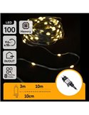 Guirnalda LED plana decorativa 100 luces 10m, blanco cálido, cable oscuro IP44