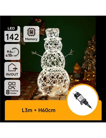 Muñeco de nieve acrílico LED de baja tensión 60cm, blanco cálido, interior y exterior IP44