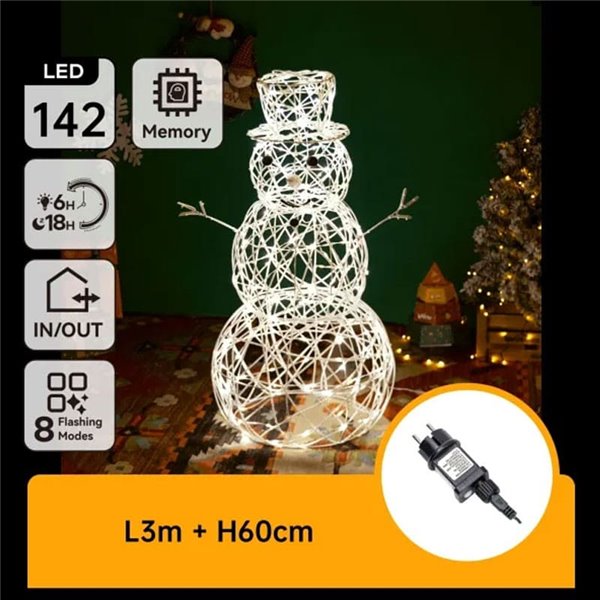 Boneco de neve acrílico com LED de baixa voltagem, 60 cm, branco quente, para uso interno e externo, IP44.