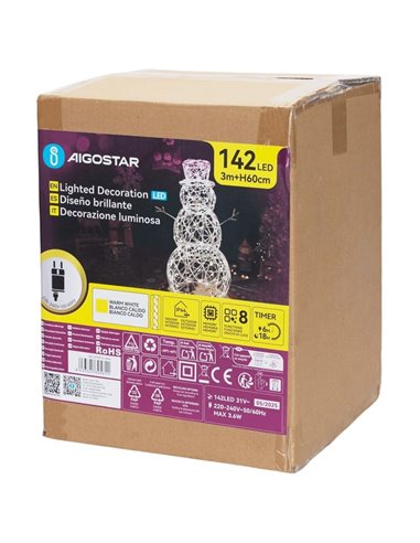 Bonhomme de neige en acrylique LED basse tension 60 cm, blanc chaud, intérieur et extérieur IP44