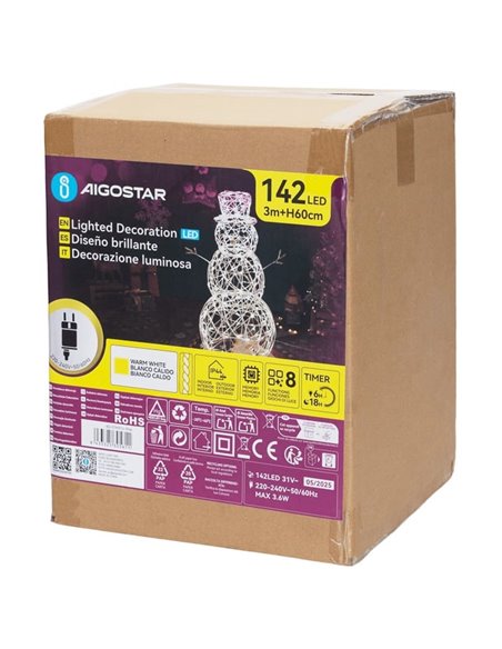 Muñeco de nieve acrílico LED de baja tensión 60cm, blanco cálido, interior y exterior IP44