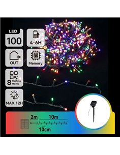 Guirnalda LED solar de 100 luces de colores RGBY 10m, 8 modos, exterior IP65