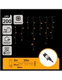 Cortina de 200 luces LED planas carámbano (onda) bajo voltaje 10m, blanco cálido, 8 modos, IP44