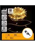 Guirnalda de 200 luces LED bajo voltaje 20m, blanco cálido, 8 func+mem+temp, IP44