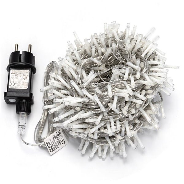 Guirlande lumineuse 200 LED, basse tension, 20 m, blanc chaud, 8 fonctions + mémoire + température, IP44