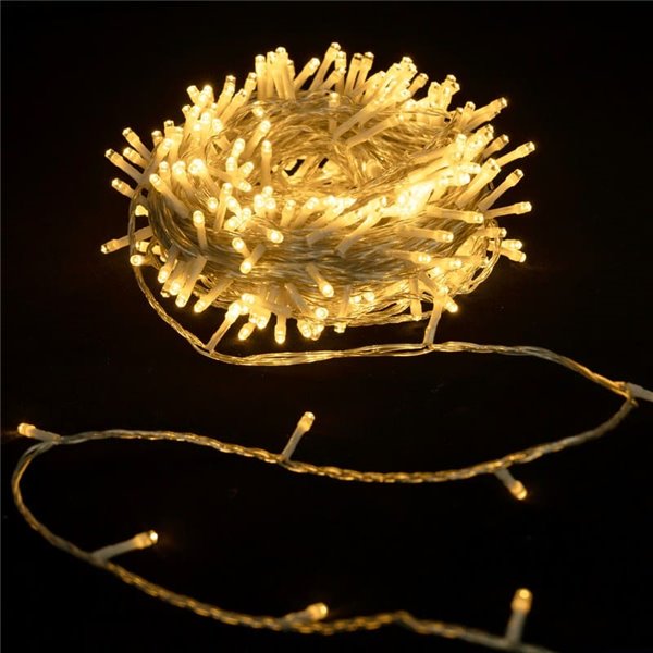 Guirlande lumineuse 200 LED, basse tension, 20 m, blanc chaud, 8 fonctions + mémoire + température, IP44