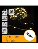 Guirnalda plana exterior de 200 luces LED de bajo voltaje 20m, blanco cálido, cable oscuro IP44