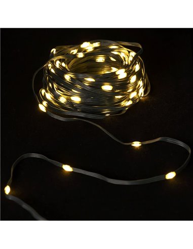 Guirnalda plana exterior de 200 luces LED de bajo voltaje 20m, blanco cálido, cable oscuro IP44