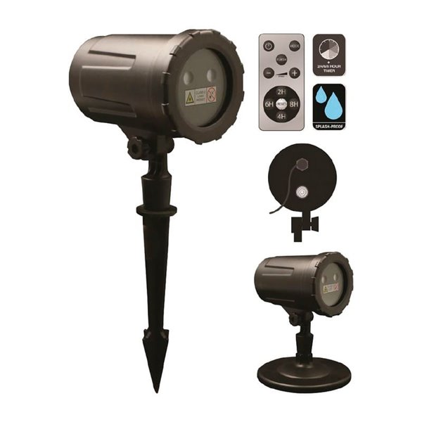 Proyector láser exterior navideño BASICS, mando a distancia, 4 modos, 2 colores, base al suelo+pica, IP44 