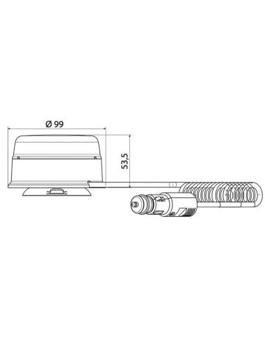 Medidas Baliza LED Atlassino Vignal ámbar con imán y ventosa, 10–30V, doble destello, IP6K9K, R65 TA1