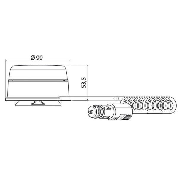 Medidas Baliza LED Atlassino Vignal ámbar con imán y ventosa, 10–30V, doble destello, IP6K9K, R65 TA1