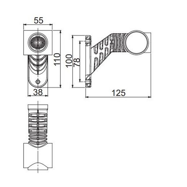 Cuerno LED Neon, brazo inclinado, 12/24V homologado R1, SM1 y A IP68