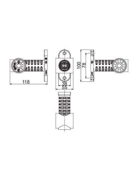 Cuerno LED brazo largo y recto, sin mano 12/24V homologado R1, SM1 y A IP68