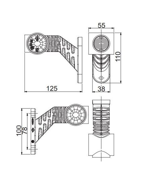 Sirene LED, braço longo, 12/24V, homologada R1, SM1 e IP68.