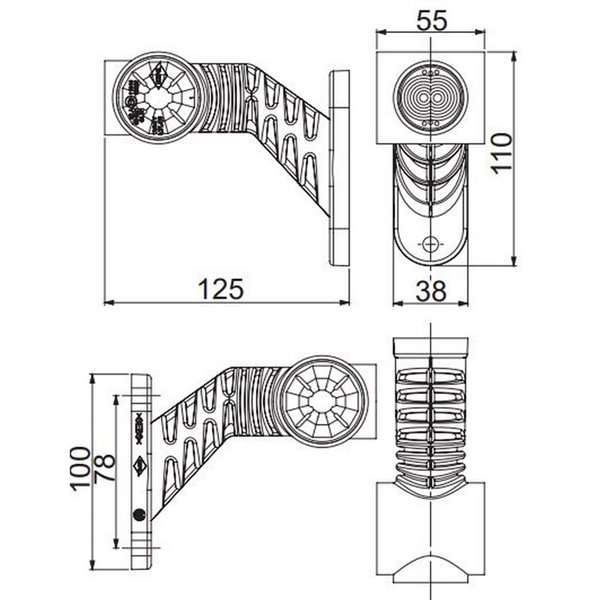 Klaxon à LED, bras long, 12/24 V, homologué R1, SM1 et A IP68