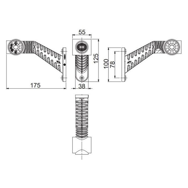Klaxon à LED avec bras long et coudé, 12/24 V, homologué R1, SM1 et A IP68