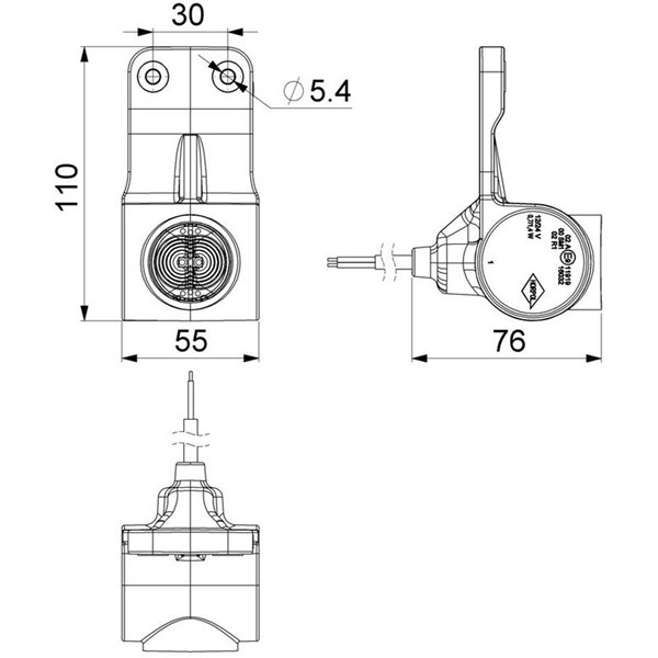 Feu de position néon à LED à 3 fonctions, support droit, 12/24 V, homologué R1, SM1 et A, IP68