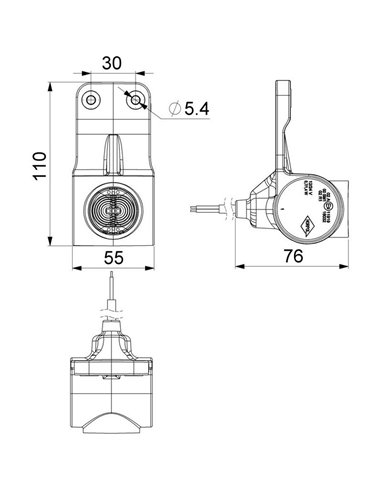 Feu de signalisation néon à LED à 3 fonctions, support droit flexible, 12/24 V, homologué R1, SM1 et A, IP68