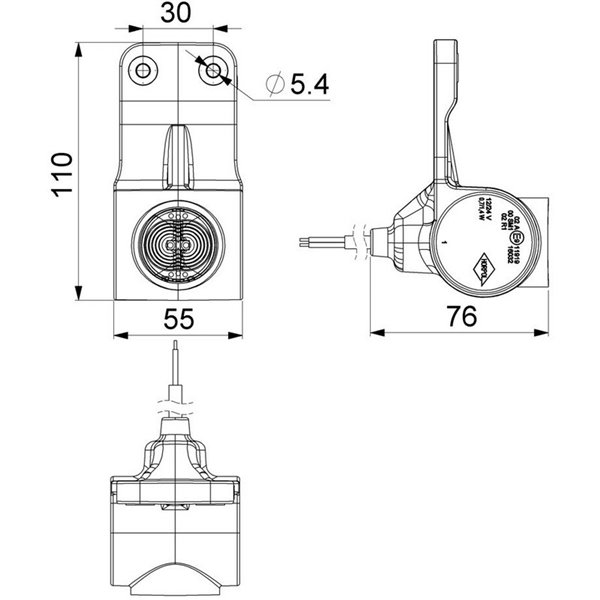 Feu de signalisation néon à LED à 3 fonctions, support droit flexible, 12/24 V, homologué R1, SM1 et A, IP68