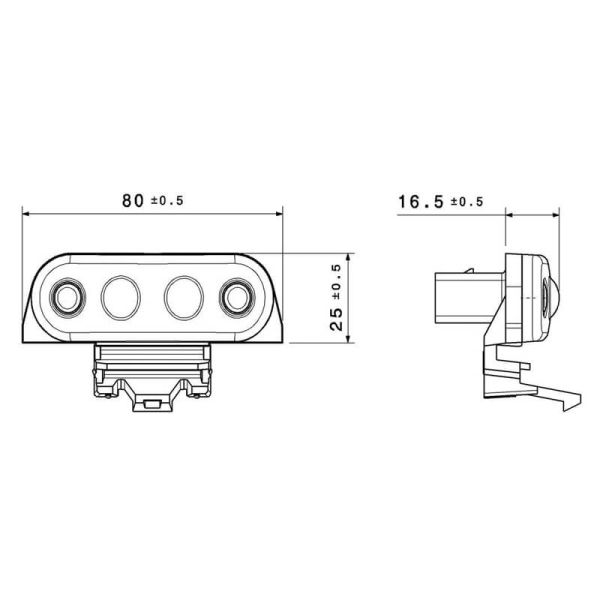 Medidas Luz LED galibo lateral ambar Vignal FE07 para cabina Volvo FH/FM 24V 207010 Vignal