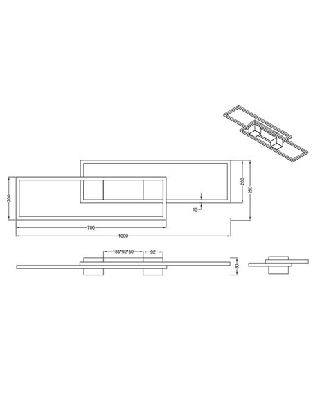 Plafón LED de techo rectangular ALBANY 37W 4300lm, 2700 - 6500K IP20 Negro