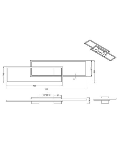 Plafón de techo LED rectangular ALBANY 37W 4300lm, 2700 - 6500K IP20 Café