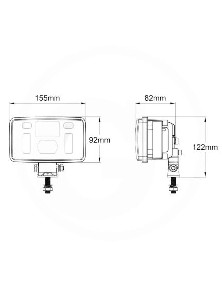 Medidas Faro LED de carretera rectangular con Luz de Cruce Luz, Carretera y Posición con soporte inferior o lateral