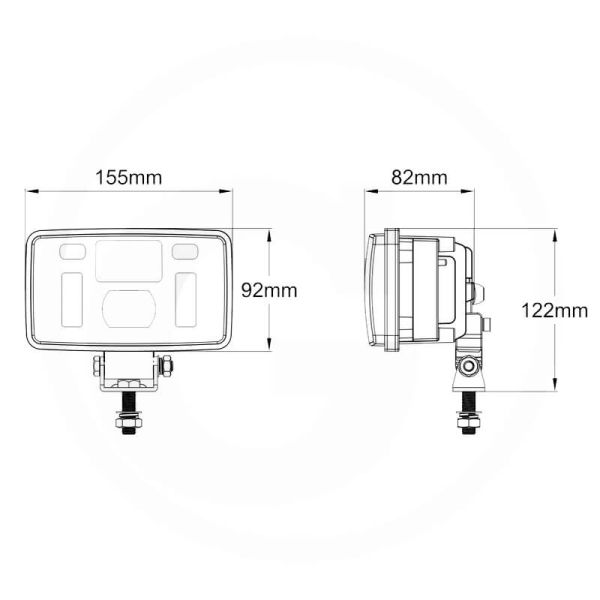 Medidas Faro LED de carretera rectangular con Luz de Cruce Luz, Carretera y Posición con soporte inferior o lateral