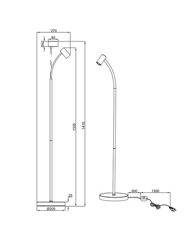 Luminária de pé TARYN com foco ajustável, interruptor de pé e lâmpada não incluída. 1x GU10 máx. 5W IP20 Café