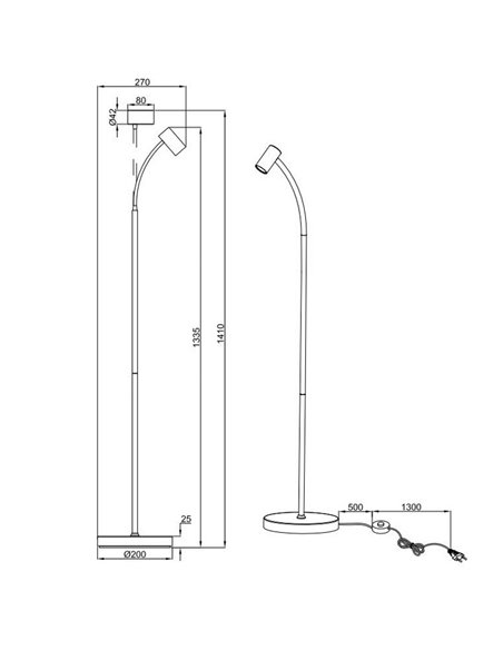 Lámpara de pie TARYN 133,5cm foco orientable bombilla excl. 1x GU10 max. 5W IP20 Negro