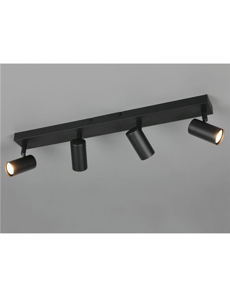 Luminária de teto TARYN com 4 lâmpadas (4x GU10 máx. 5W, IP20, preta), lâmpadas não incluídas.